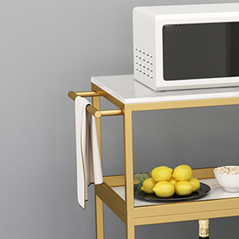 Marble Home Dining Kitchen Trolley Rectangular Prep Table with Towel Rack