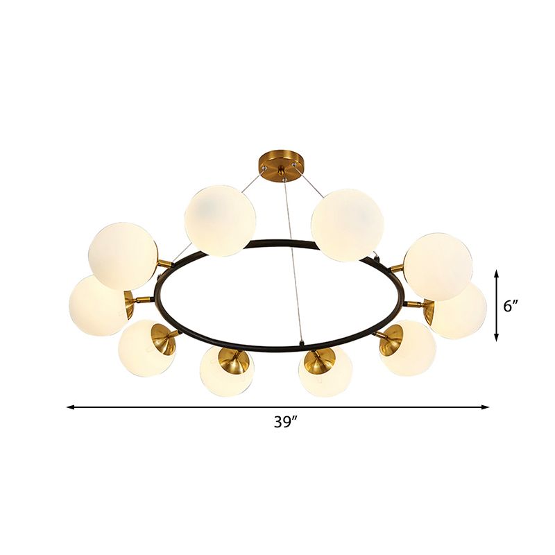 39" Wide Sphere Milk White Glass Chandelier Modern 10 Lights Black Ceiling Pendant