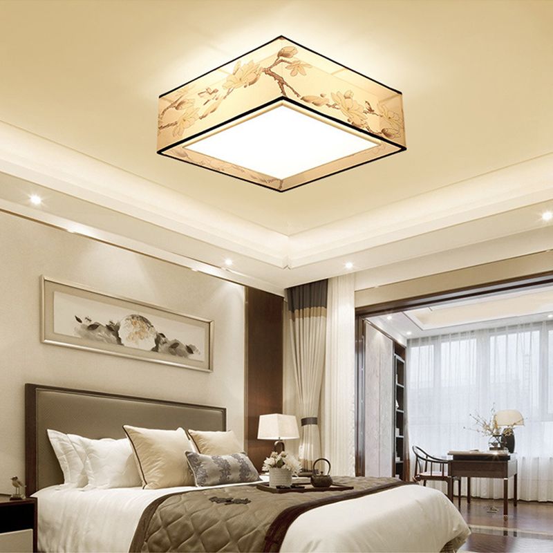 Luminaire encastré carré plafonnier encastré traditionnel en tissu beige