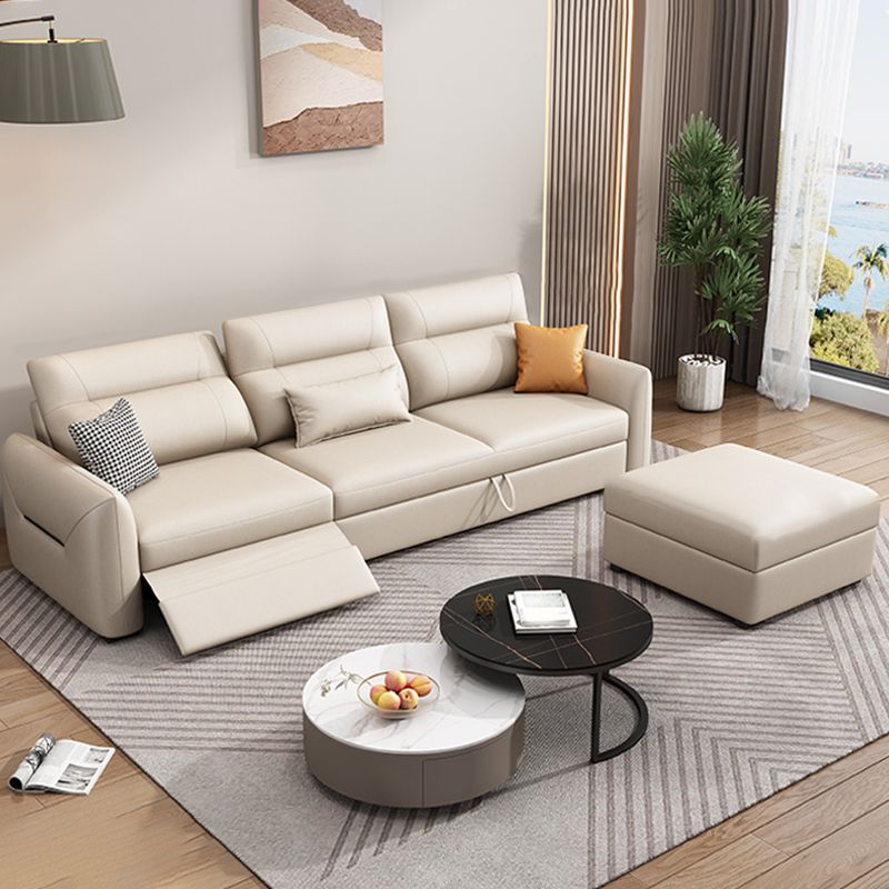 Scandinavian Futon Sofa Bed Square Arms with Storage Cushion Back Leather