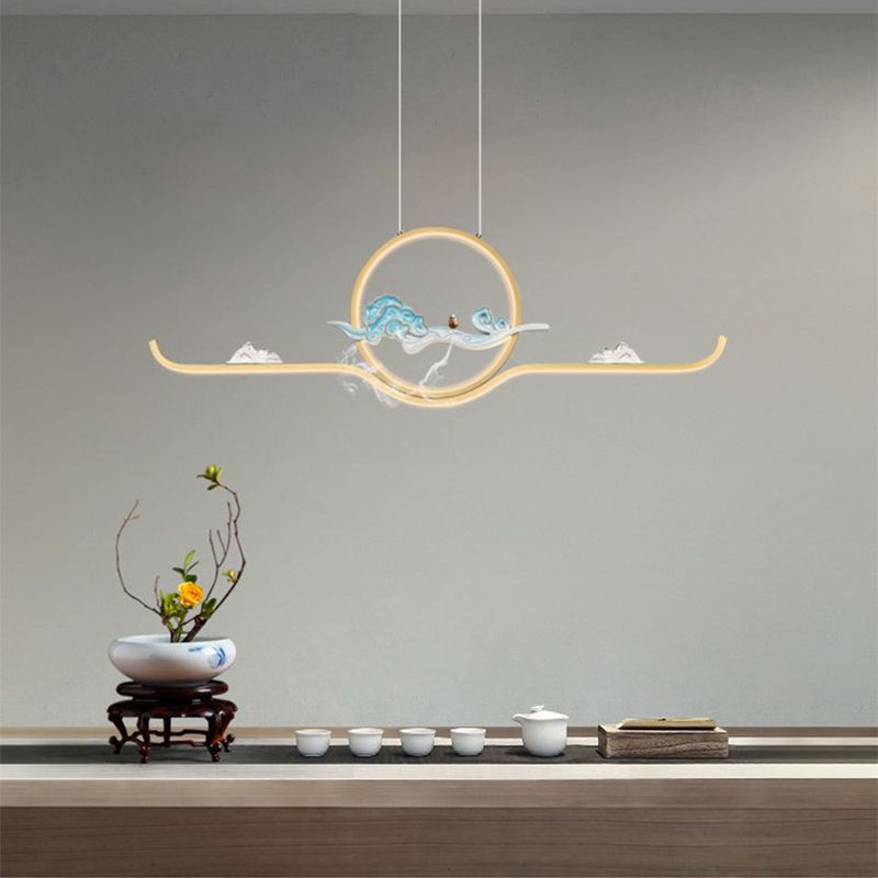 Chinese Traditional Island Chandelier Lights Linear Metal Pendant Light Fixtures