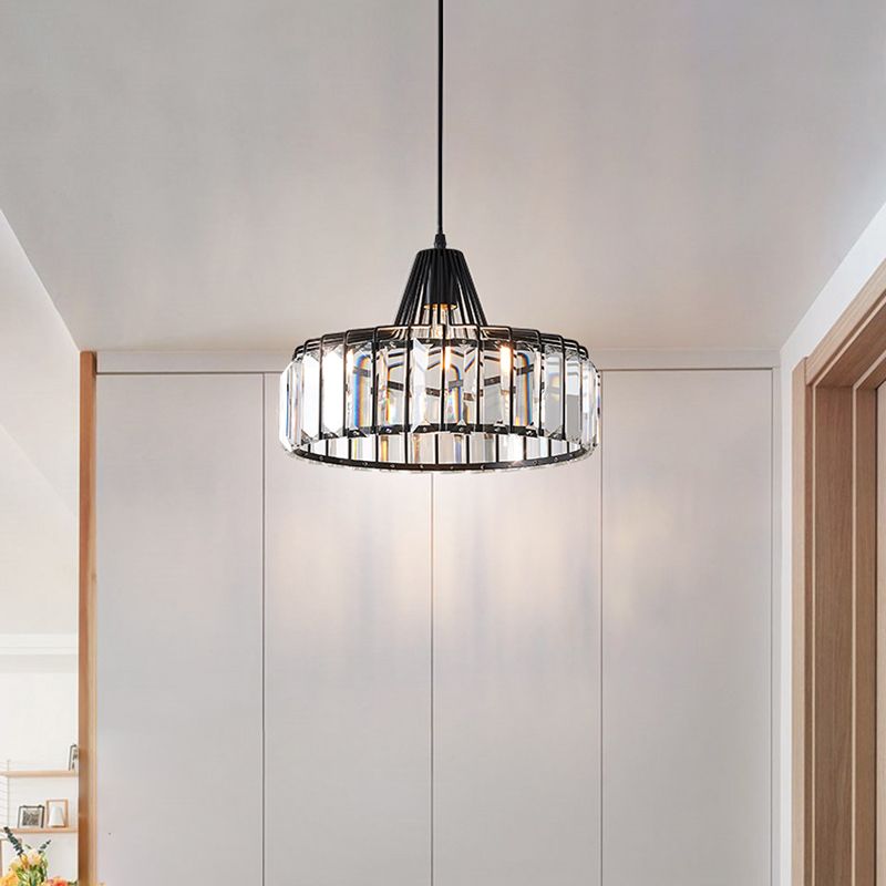 Crystal Drum Shape Hanging Lights Modern Style 1-Light Hanging Fixture for Living Room