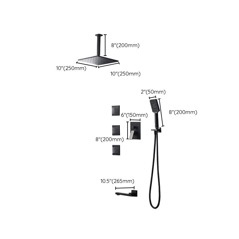 Square Black Spot Resist Shower Faucet Shower Arm Shower with Handheld Shower Head