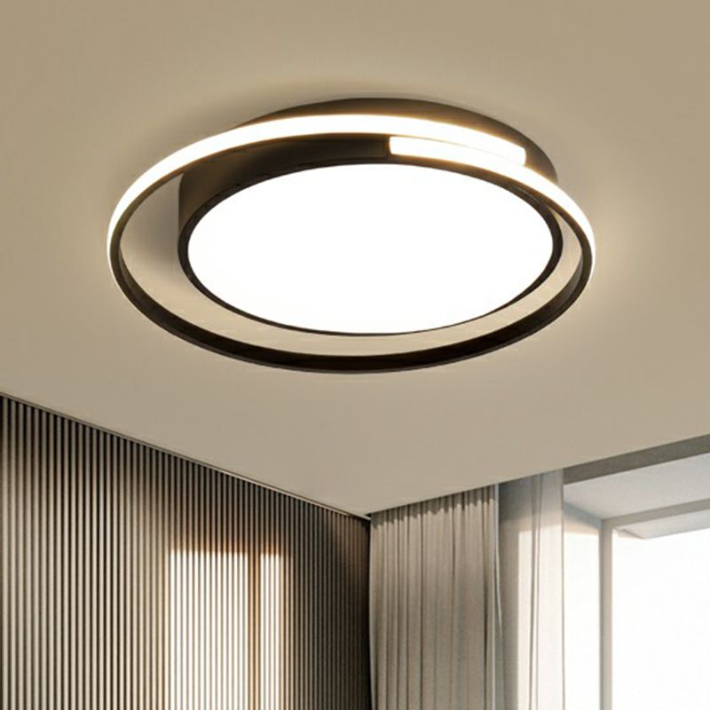 Black Round LED Ceiling Lamp Minimalism Acrylic Flush Mount Light Fixture with Halo Ring