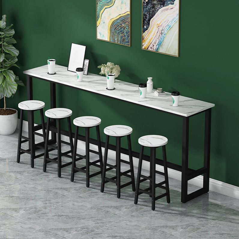 White Bar Dining Table Traditional Luxury Rectangle Bar Table with Trestle Base