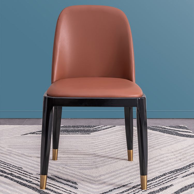 Modern Style Side Chair Leather Indoor Dining Chair with Wooden Legs