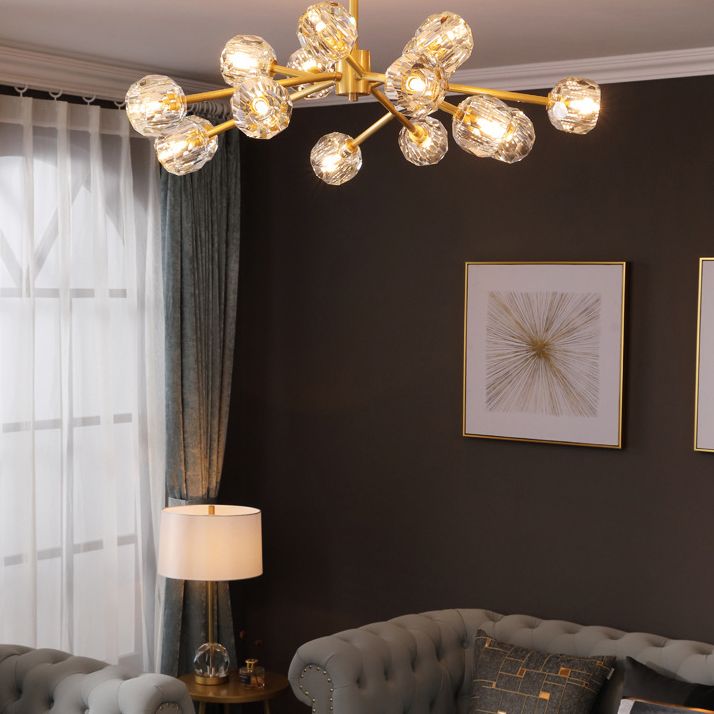 Ultra-modern Sputnik Hanging Chandelier Crystal Suspension Lighting with Hanging Cord for Living Room