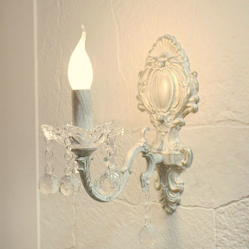 Candela in metallo Light Light Countryside Idee di illuminazione murale in bianco con drappeggio cristallino