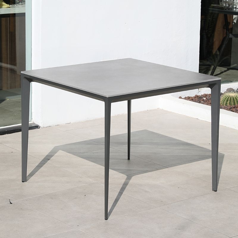 Modern Style Stone Courtyard Table Geometric Aluminum Base Outdoor Table