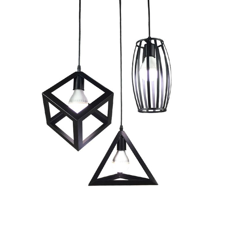 Industrial Style Hanging Lamp Geometry Iron 3 Light Island Light Fixture for Dining Table