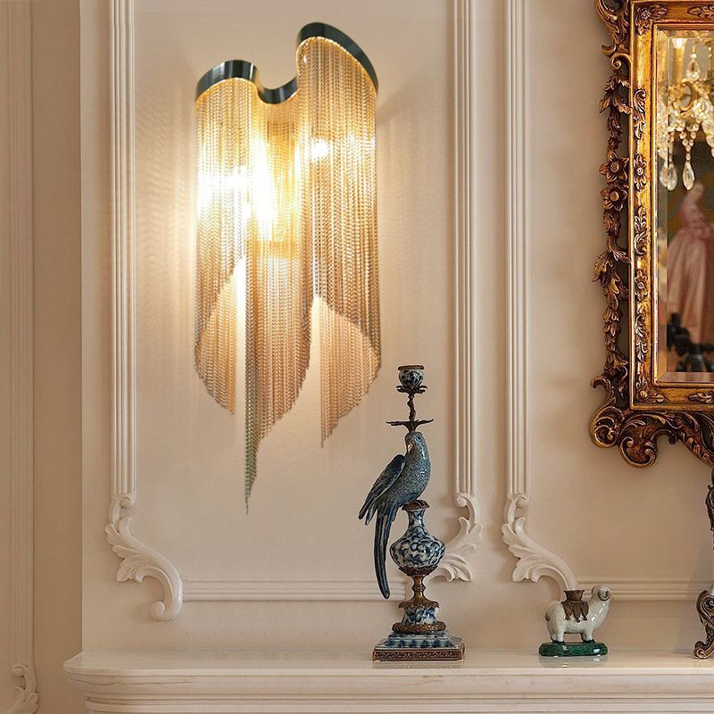 Luz de pared de borla de aluminio Modernista 2 luces Luces aplicados en oro/plata para sala de estar