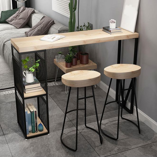 Industrial Style Bistro Bar Table Wood Rectangle Metal Base Bar Table