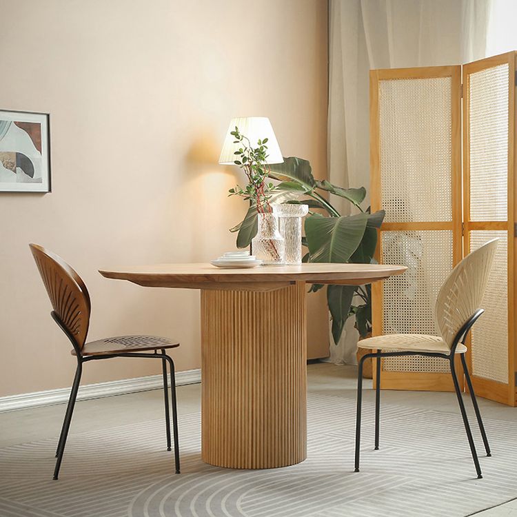 1/2/3/4 Pcs Wood Modern Dining Room Set with Round Table and Metal Chairs Dinette Set