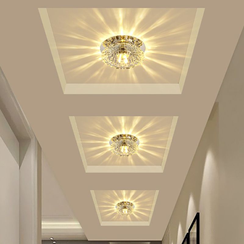 Floral Flush Ceiling Light Contemporary Crystal Corridor LED Flush Mount Lighting Fixture in Clear