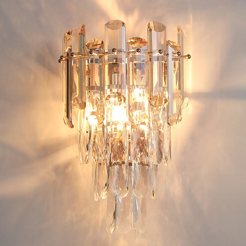 Contemporary Crystal Layered Wall Sconce 2-Light Wall Mounted Light for Bedroom