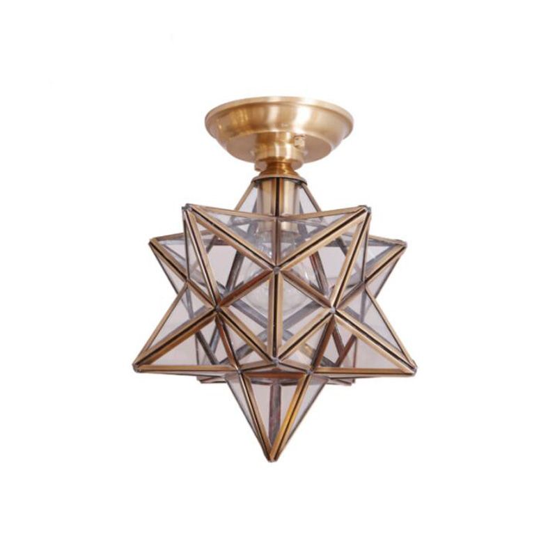 Luz de techo semi-flush de estrella lámpara de lámpara de montaje de techo de vidrio tradicional para dormitorio