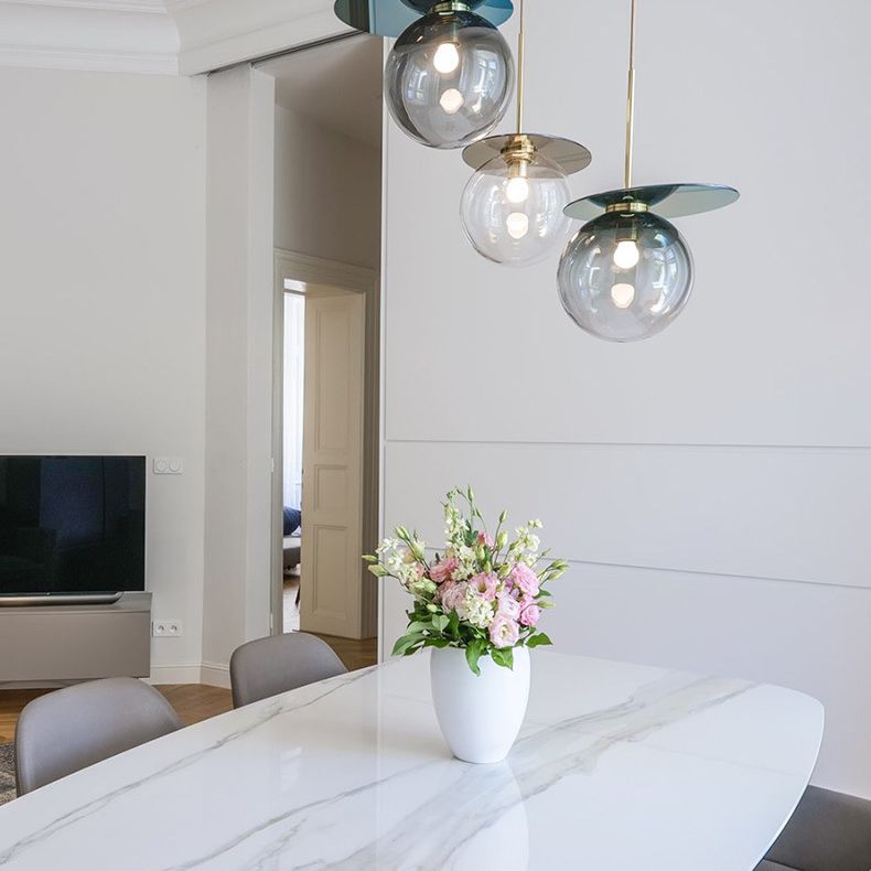 1 Light Spherical Pendant Light Modern Designer Glass Dining Room Hanging Lamp