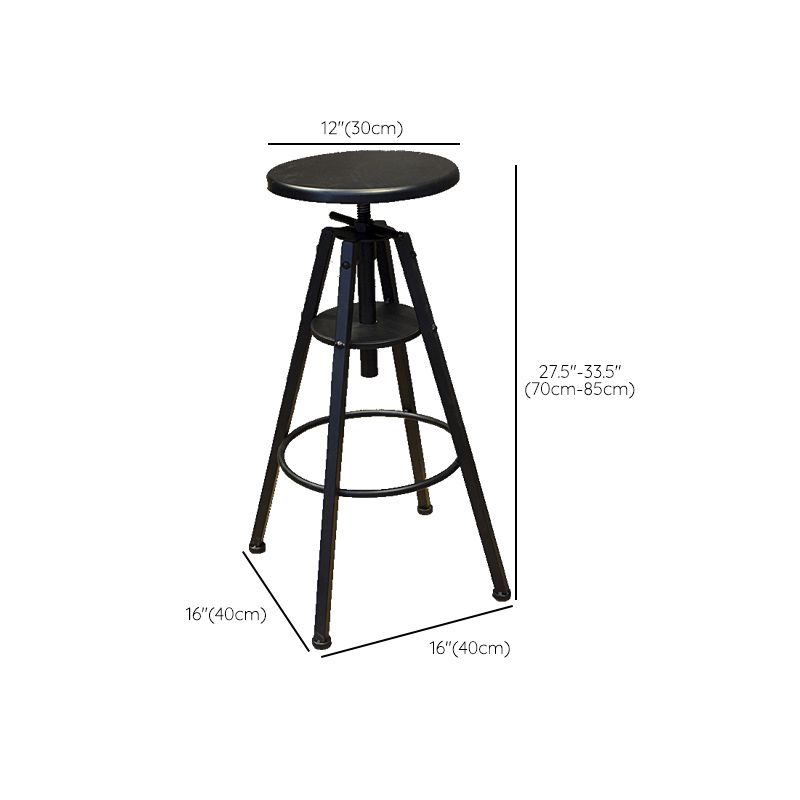 Industrial Adjustable Height Counter Chair Footrest Metal Counter Bar Stool in Black