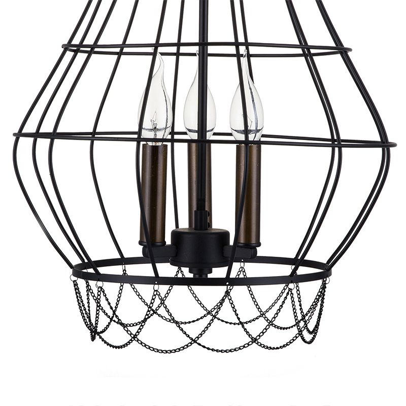 Metal Candle Hanging Chandelier Traditional 3 Lights Living Room Pendant Light with Cage