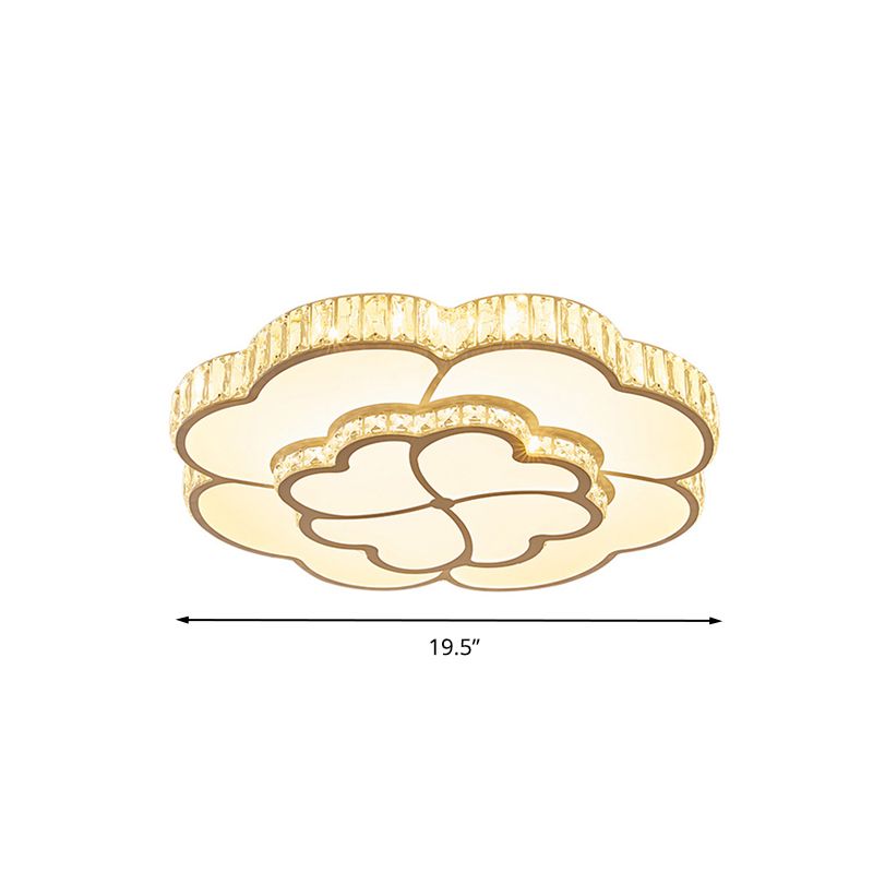 19.5"/23.5“/31.5“ W LED Flush Ceiling Light Modern Petal Crystal Flush Mount Lighting in White for Bedroom