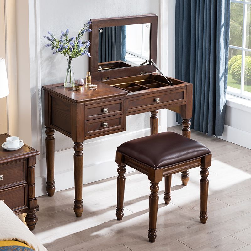 Solid Wood Vanity Dressing Table Traditional Flip-Top Makeup Vanity Desk