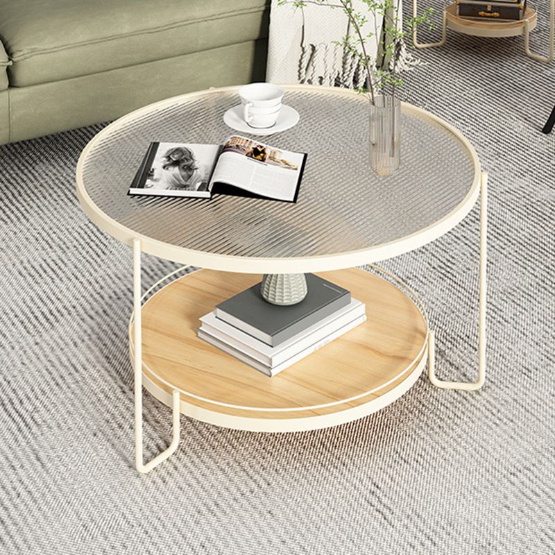 17.72" Tall Contemporary Style Cocktail Table Glass Top Round Coffee Table