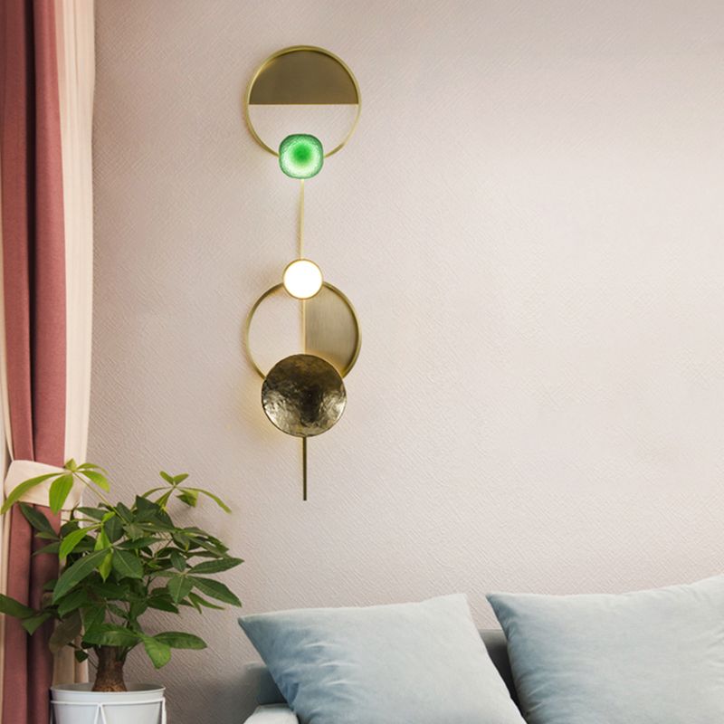 Minimalist Orbit Wall Sconce Lamp 10"/12.5"/17" Wide Metallic Wall Light Fixture in Brass, White Light