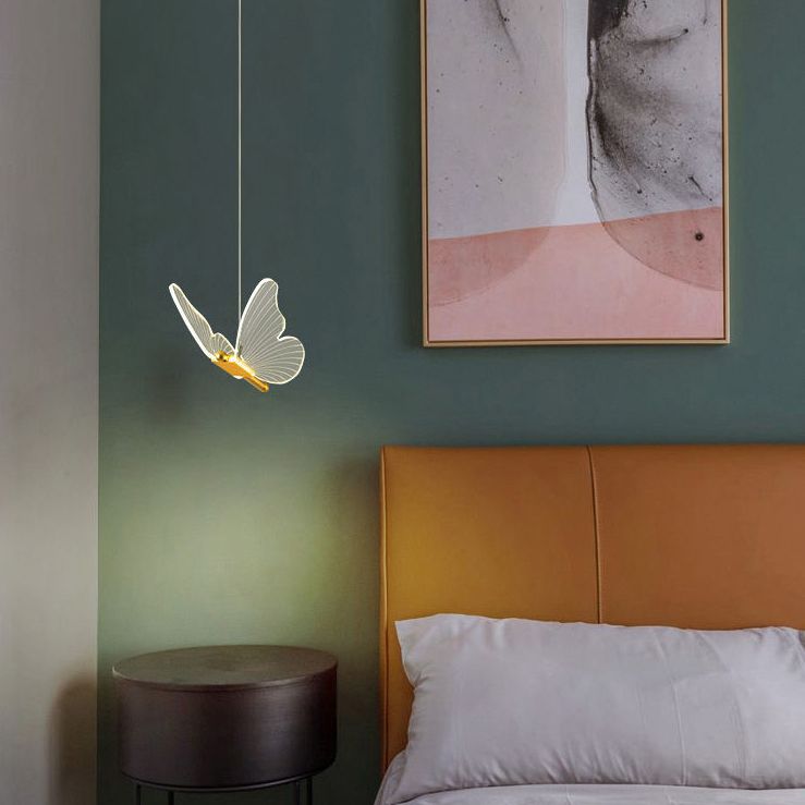 Butterfly Living Room Pendulum Light Acrylic Simple Style LED Pendant Lighting in Gold