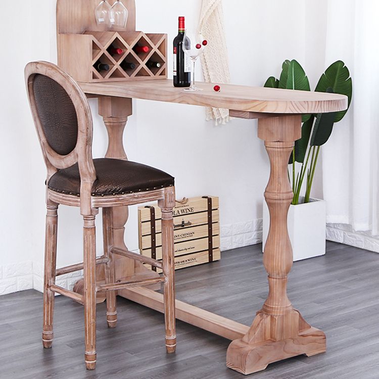 Modern Trestle Wood Bar Wine Table Wine Rack Bar Height Cocktail Table in Natural