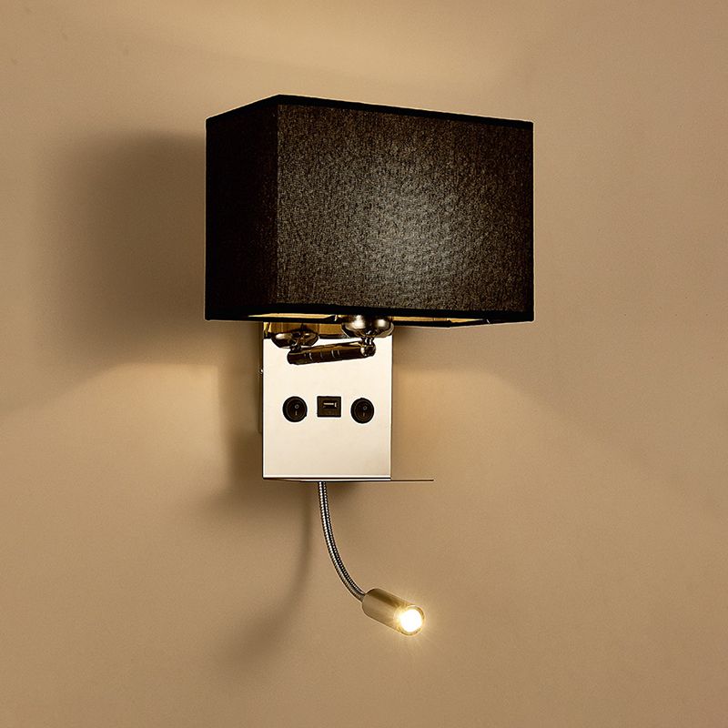 Modern Wall Sconce Metal Rectangle Shape Wall Light with Fabric Shade for Study