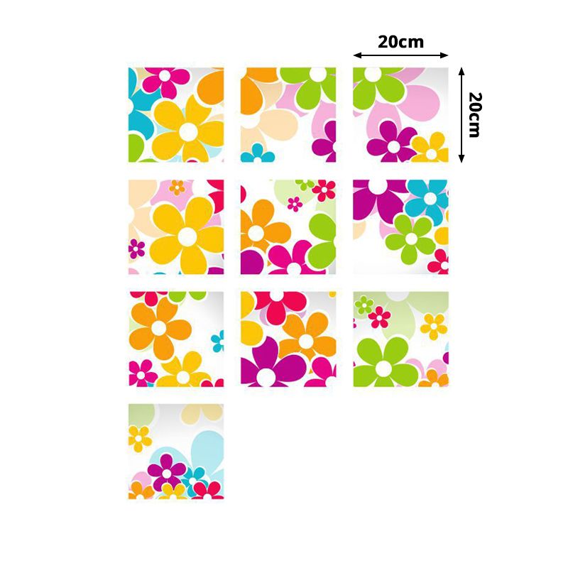 Bright Flowers Peel Wallpaper Panel Set for Bedroom, Red-Yellow-Blue-Green, 4.3-sq ft