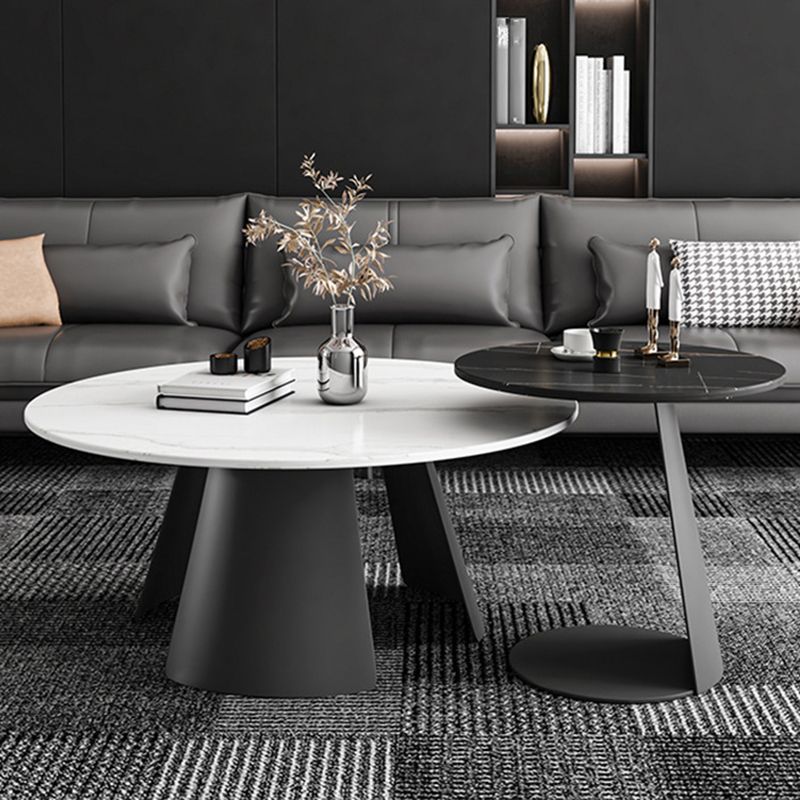 Contemporary Coffee Table Round Faux Marble Cocktail Table