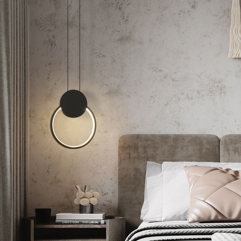 Modern Minimalist Style Cord Hung Hanging Pendant Lights Metal Pendant Light in Black Finish
