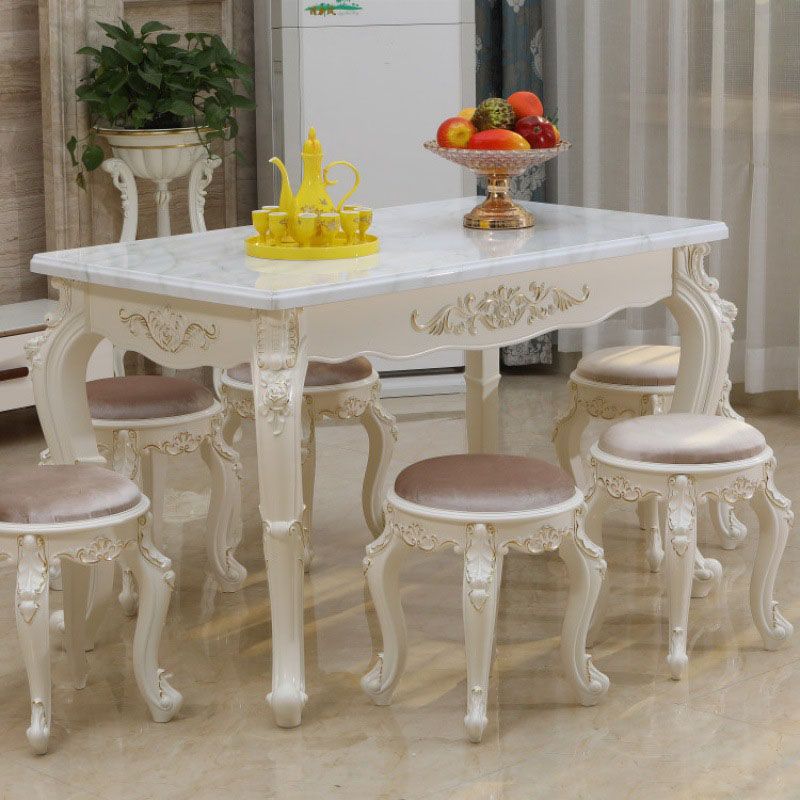 Stone Top Dining Table Rectangle Dining Table with 4 Legs in White