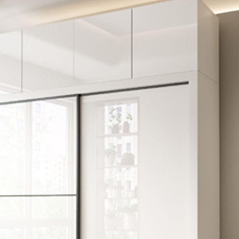 Bedroom Wardrobe Cabinet Modern White Storage Armoire with Sliding Doors