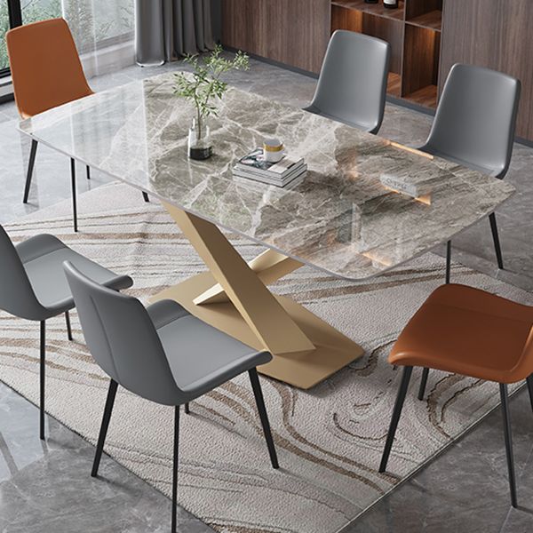 Luxury Sintered Stone Dining Table Rectangle Shape Table with Single Pedestal Base