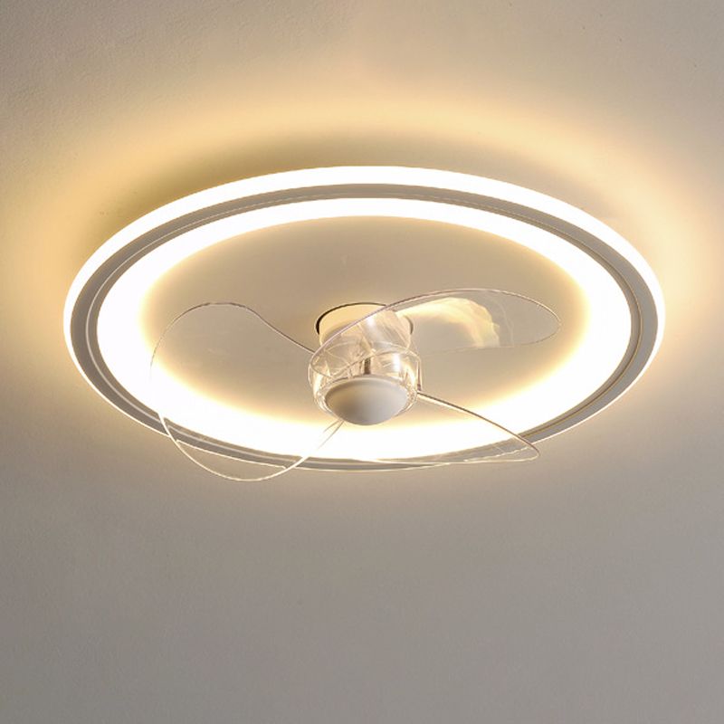 Contemporary Single White Ceiling Fan Lamp LED Metallic Ceiling Fan Light