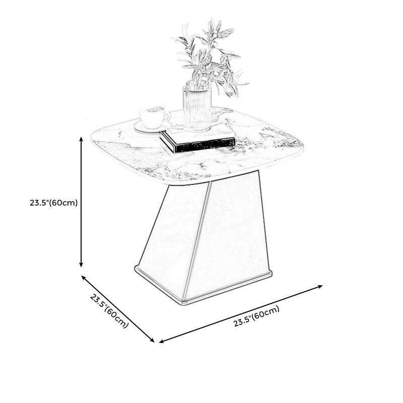 23.6" Tall Modern Iron Side Table Pedestal Rectangular Faux Marble Top End Table