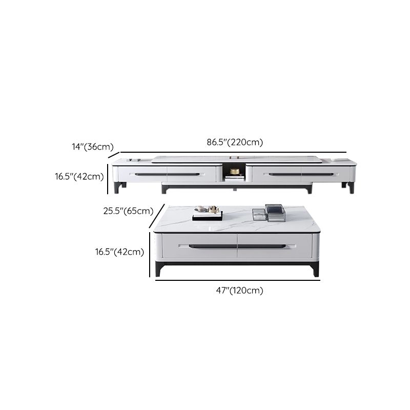 Slate Coffee or End Table with Storage Drawers Rectangle 4 Legs