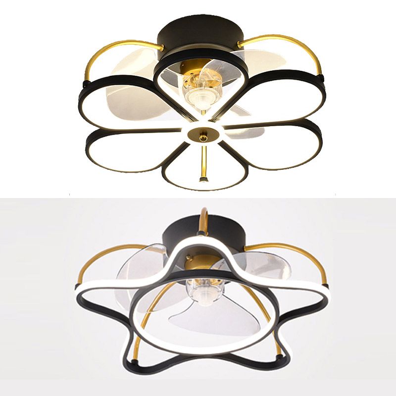 Cartoon LED FLUSH MONTO Lámpara de ventilador geométrico Semi Flush Lighting Luz con sombra de metal