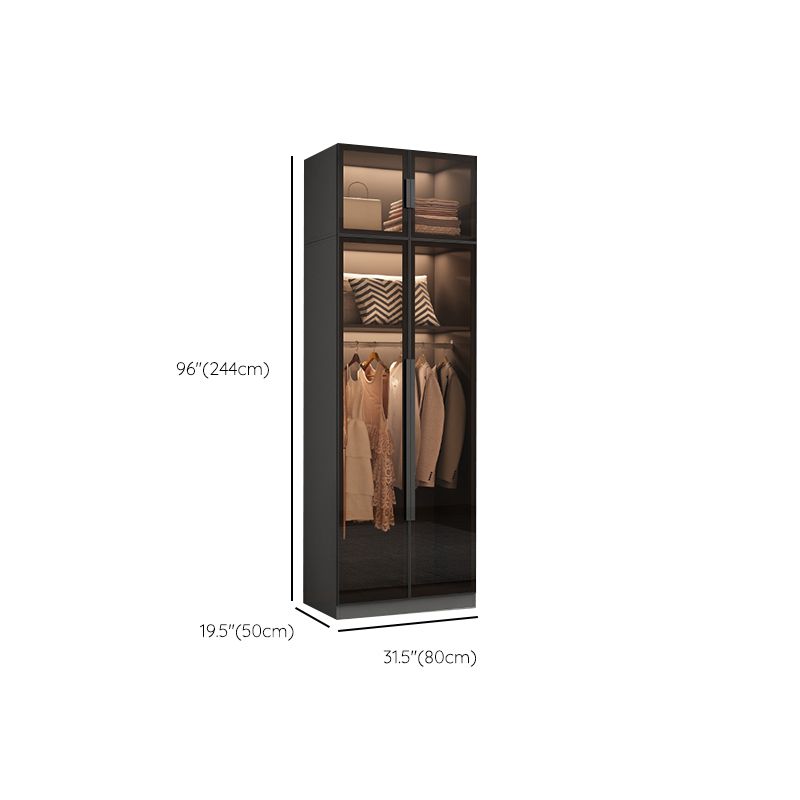 Freestanding Grey Wood Frame Wardrobe Modern Multifunctional Wardrobe with Glass Doors