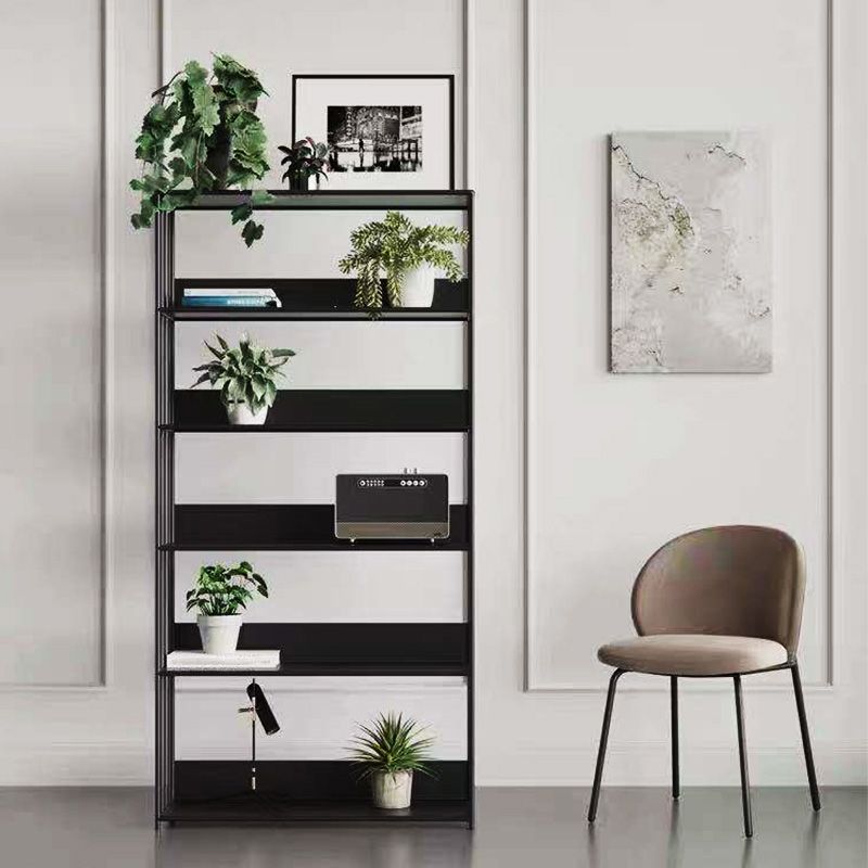 Modern Open Storage Bookcase 12" W Iron Frame Bookshelf with Shelves