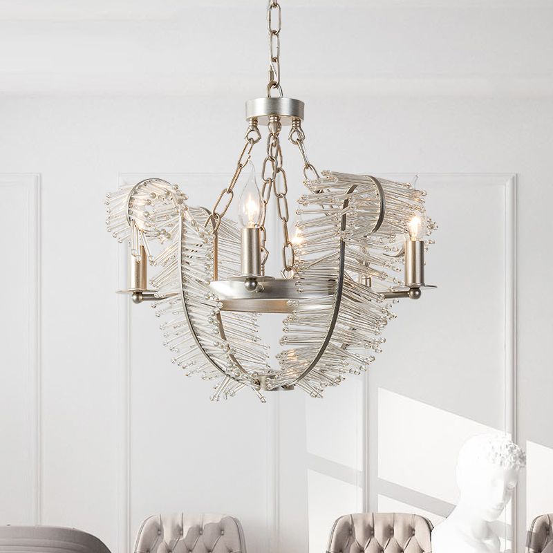 American Candle Chandelier Glass Silver Hanging Light for Bedroom
