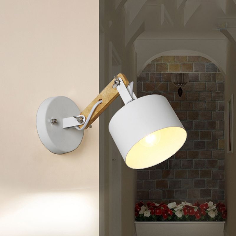 1 Bulb Cylindrical Wall Light Contemporary White Metal Rotatable Sconce Light Fixture for Corridor