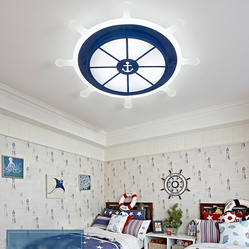 Round Shape LED Ceiling Lamp Kids Style Iron 2 Lights Flush Mount for Room