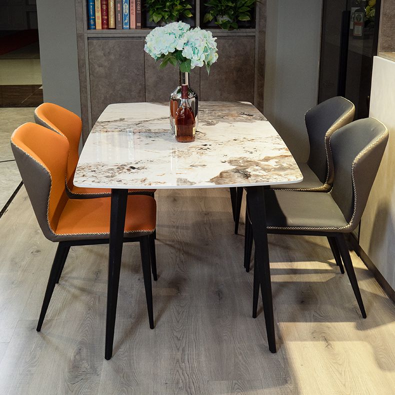 Contemporary Stone Dining Set 1/2/5/7 Pieces Dining Table Set with Solid Back Chairs