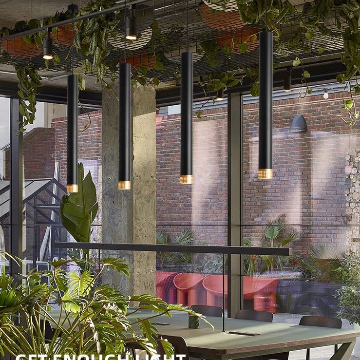 Aluminum Tube Shade Suspension Light Minimalist LED Ceiling Pendant with Beehive Design