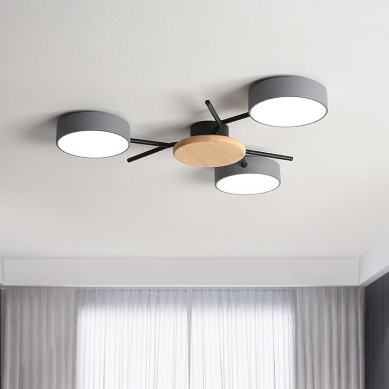 Branchlet Iron Surface Ceiling Lamp Nordic Grey-Wood LED Flush Mount Fixture for Bedroom, 25.5"/31" Width