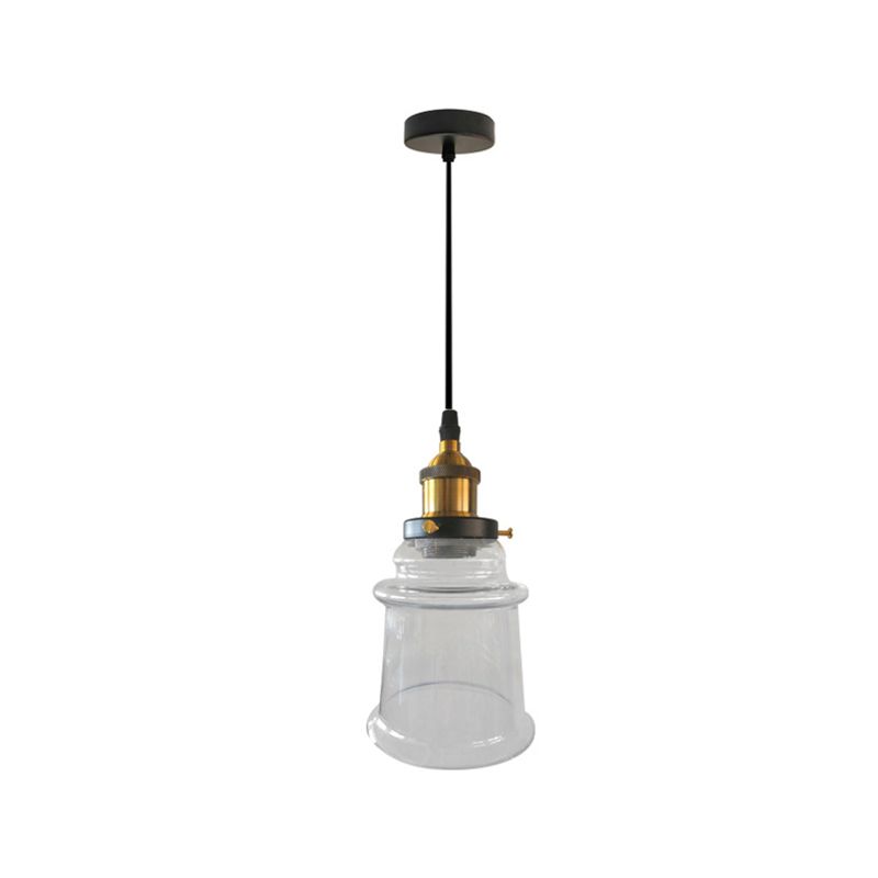 Lámpara de suspensión de vestíbulo de sombra cónica vaso transparente 1 bombilla de estilo vintage altura iluminación colgante ajustable en acabado de latón