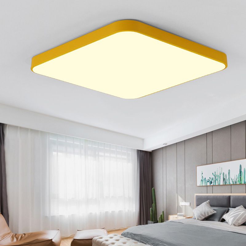Quadrangle Flush Mount Fixture Macaron Style Metal Living Room LED Ceiling Light